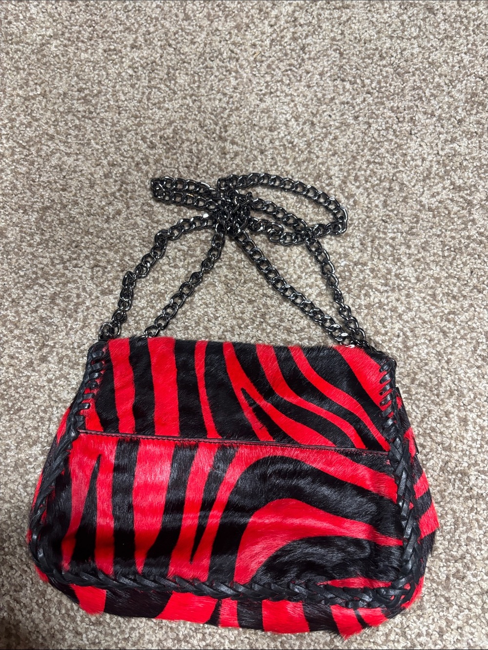 Badgley Mischka Red and Black Zebra animal hair Chain Shoulder Bag - vintage - Picture 6 of 10